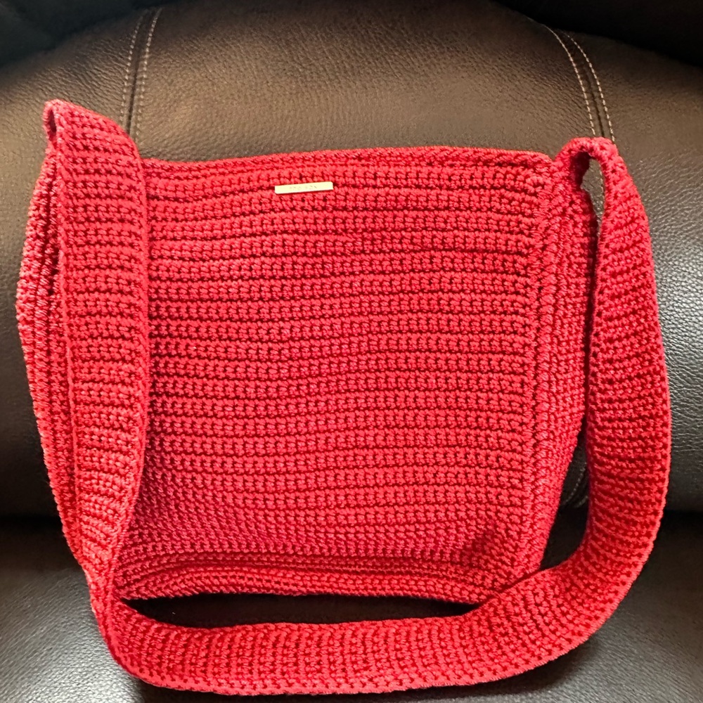 The Sak Crochet Knit Shoulder Crossbody Bag Crimson Red EUC 90s Y2K Style